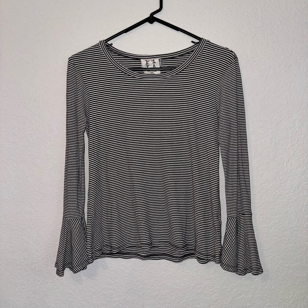 PPLA Clothing Bell‎ Sleeve Blouse Top Women's Medium Black & White Striped Boho
